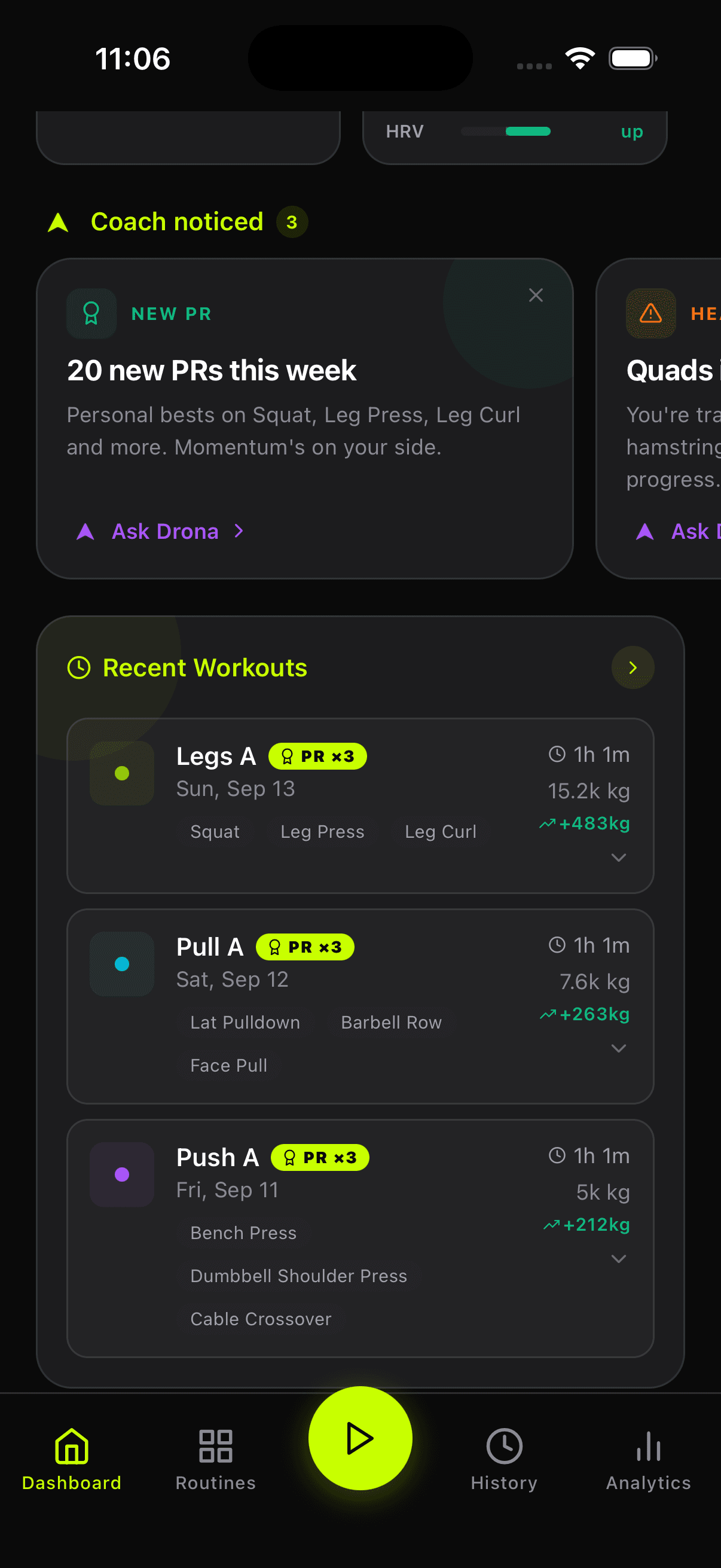Coach noticed: 20 new PRs this week, and quads outpacing hamstrings